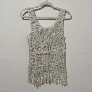 Bar III cream and silver lace top size extra small